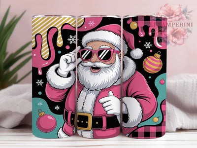 Pink Glitter Santa Christmas Tumbler, Pink Glitter Christmas Sublimation Design, Gold Leopard Drip Cup Art, 20oz Xmas Tumbler, Whimsical Santa Mug, Stylish Christmas Cup, Cozy Holiday Wrap Sublimation Li Zamperini 