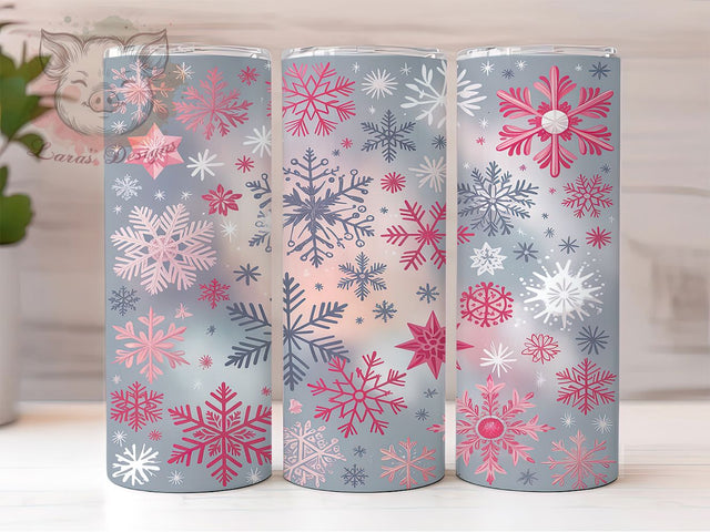 Pink Glitter Snowflake Tumbler, Seamless Winter Wrap, Glitter Christmas Mug, Pink Holiday Cup, Sublimation Wrap, Festive Drinkware, Cute Winter Gift Sublimation Lara' s Designs 