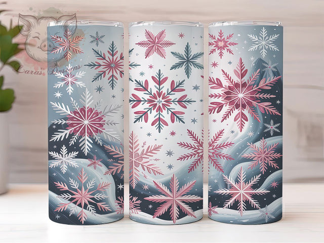 Pink Glitter Snowflake Tumbler, Seamless Winter Wrap, Glitter Christmas Mug, Pink Holiday Cup, Sublimation Wrap, Festive Drinkware, Cute Winter Gift Sublimation Lara' s Designs 