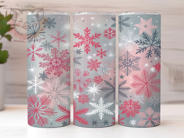 Pink Glitter Snowflake Tumbler, Seamless Winter Wrap, Glitter Christmas Mug, Pink Holiday Cup, Sublimation Wrap, Festive Drinkware, Cute Winter Gift Sublimation Lara' s Designs 