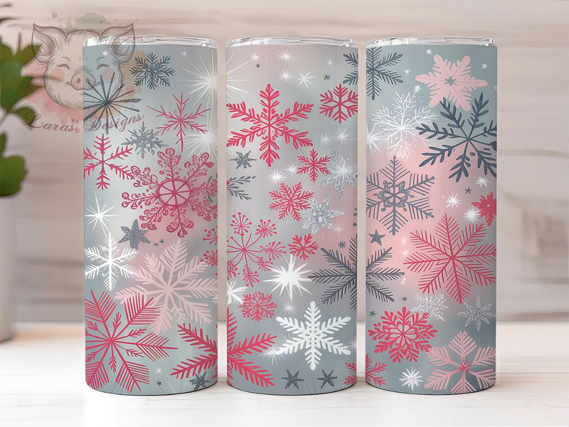 Pink Glitter Snowflake Tumbler, Seamless Winter Wrap, Glitter Christmas Mug, Pink Holiday Cup, Sublimation Wrap, Festive Drinkware, Cute Winter Gift Sublimation Lara' s Designs 
