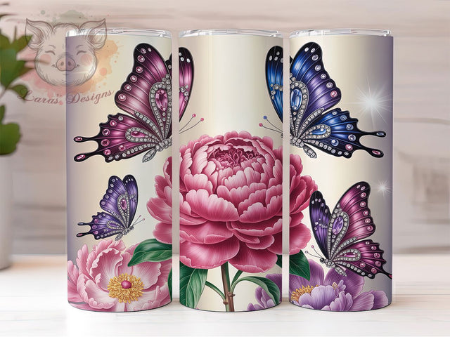 Pink Glitter Sparkle Butterfly Tumbler, Pink Glitter, Sparkle Design, Sublimation Art, 20oz Tumbler, Whimsical Theme, Glam Style Sublimation Lara' s Designs 