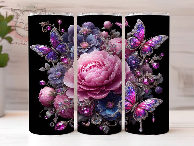 Pink Glitter Sparkle Butterfly Tumbler, Pink Glitter, Sparkle Design, Sublimation Art, 20oz Tumbler, Whimsical Theme, Glam Style Sublimation Lara' s Designs 