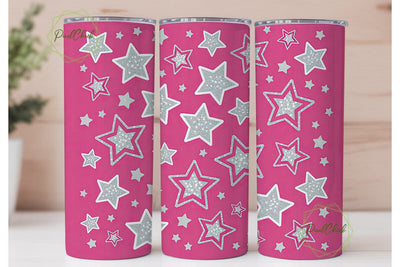 Pink Glitter Stars 20oz Tumbler Wrap Sublimation PixelChick 
