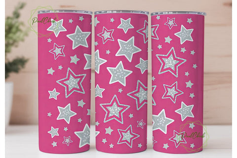 Pink Glitter Stars 20oz Tumbler Wrap Sublimation PixelChick 