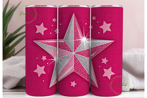 Pink Glitter Stars 20oz Tumbler Wrap Sublimation PixelChick 