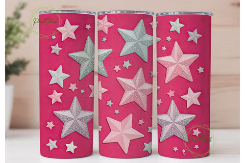 Pink Glitter Stars 20oz Tumbler Wrap Sublimation PixelChick 