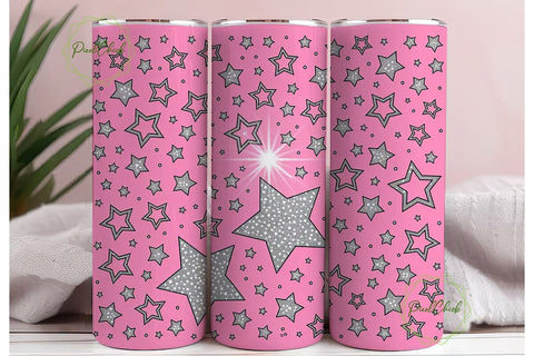 Pink Glitter Stars 20oz Tumbler Wrap Sublimation PixelChick 