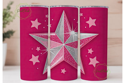 Pink Glitter Stars 20oz Tumbler Wrap Sublimation PixelChick 