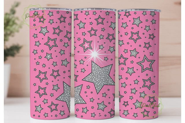 Pink Glitter Stars 20oz Tumbler Wrap Sublimation PixelChick 