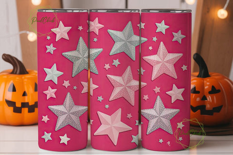 Pink Glitter Stars 20oz Tumbler Wrap Sublimation PixelChick 