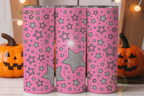Pink Glitter Stars 20oz Tumbler Wrap Sublimation PixelChick 