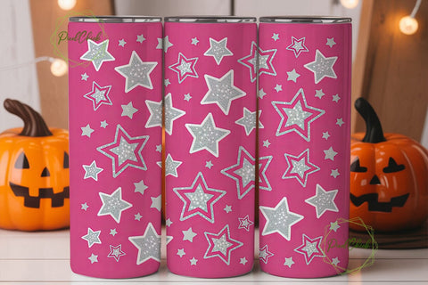 Pink Glitter Stars 20oz Tumbler Wrap Sublimation PixelChick 