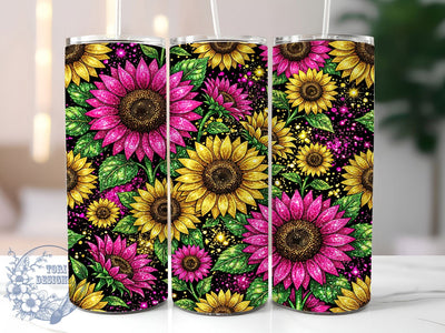 Pink Glitter Sunflower 20oz Tumbler, Pink Glitter Sunflower, Glitter Sunflower, Pink Sunflower, Sunflower Tumbler, 20oz Tumbler, Glitter Tumbler, Tumbler Wrap Sublimation ToriDesigns 