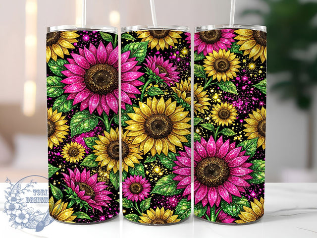 Pink Glitter Sunflower 20oz Tumbler, Pink Glitter Sunflower, Glitter Sunflower, Pink Sunflower, Sunflower Tumbler, 20oz Tumbler, Glitter Tumbler, Tumbler Wrap Sublimation ToriDesigns 