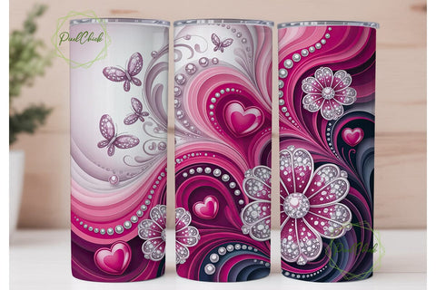 Pink Glitter Swirls 20oz Tumbler Wrap Sublimation PixelChick 
