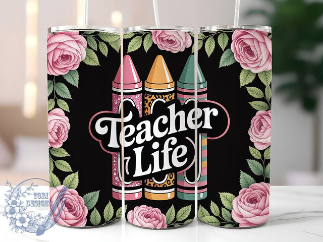 Pink Glitter Teacher 20oz Tumbler, Pink Glitter Wrap, Sublimation Gift, Educator Mug, 20oz Tumbler Design, Teacher Life Quote, Classroom Theme Sublimation ToriDesigns 