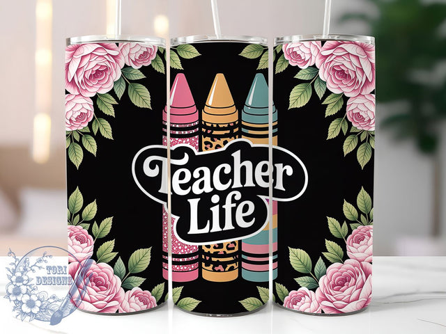 Pink Glitter Teacher 20oz Tumbler, Pink Glitter Wrap, Sublimation Gift, Educator Mug, 20oz Tumbler Design, Teacher Life Quote, Classroom Theme Sublimation ToriDesigns 