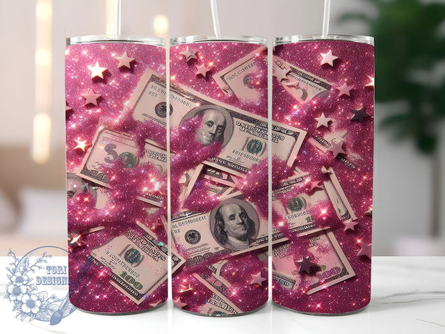 Pink Glitter Tumbler, Dollar Bill Tumbler, Money Tumbler Wrap, 20oz Tumbler Sublimation, Bling Tumbler Design, Unique Tumbler Wrap, Girly Tumbler, Cash Tumbler, Rich Tumbler, Gift for Her Sublimation ToriDesigns 