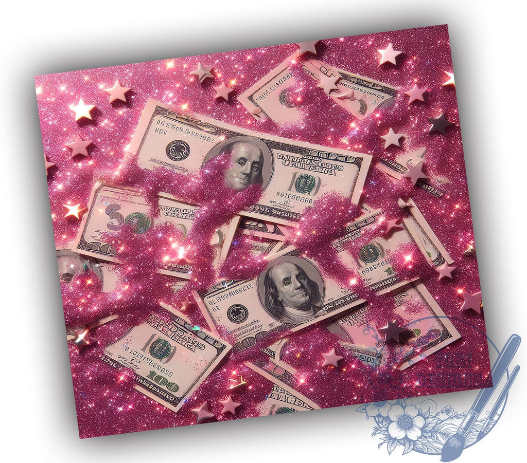 Pink Glitter Tumbler, Dollar Bill Tumbler, Money Tumbler Wrap, 20oz ...