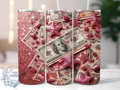 Pink Glitter Tumbler, Dollar Bill Tumbler, Money Tumbler Wrap, 20oz Tumbler Sublimation, Bling Tumbler Design, Unique Tumbler Wrap, Girly Tumbler, Cash Tumbler, Rich Tumbler, Gift for Her Sublimation ToriDesigns 