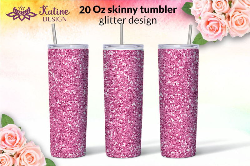 Pink Glitter Tumbler Sublimation Wrap Design for 20 oz Skinny Tumbler Straight and Tapered PNG Sublimation KatineDesign 