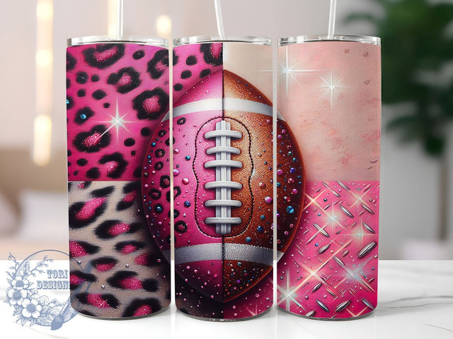 Pink Glitter Tumbler Wrap, Bling Leopard Tumbler, Football Tumbler Wrap, Leopard Print Tumbler, 20oz Tumbler Wrap, Sublimation Design, Digital Download, Cricut Design, Silhouette Design Sublimation ToriDesigns 