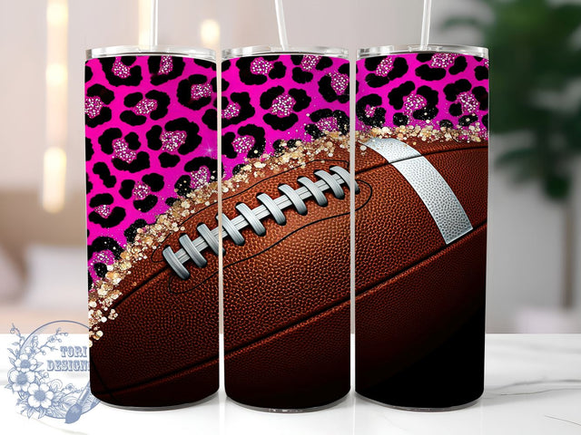 Pink Glitter Tumbler Wrap, Bling Leopard Tumbler, Football Tumbler Wrap, Leopard Print Tumbler, 20oz Tumbler Wrap, Sublimation Design, Digital Download, Cricut Design, Silhouette Design Sublimation ToriDesigns 