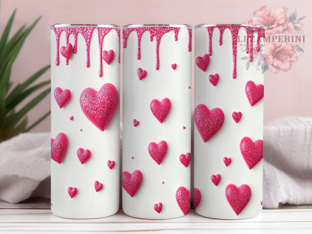 Pink Glitter Valentine Hearts 20oz Tumbler, Valentine Hearts Design, 20oz Sublimation, Love Drinkware, Romantic Gift, Cute Valentine's Tumbler, Unique Heart Pattern Sublimation Li Zamperini 