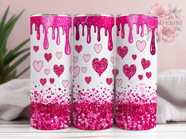 Pink Glitter Valentine Hearts 20oz Tumbler, Valentine Hearts Design, 20oz Sublimation, Love Drinkware, Romantic Gift, Cute Valentine's Tumbler, Unique Heart Pattern Sublimation Li Zamperini 