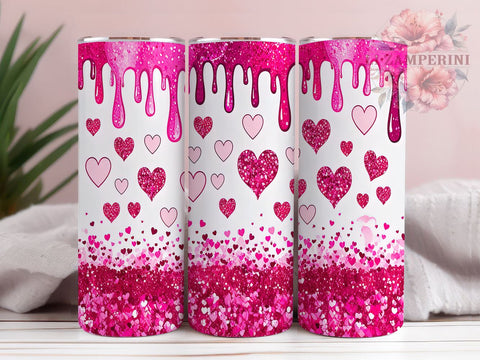 Pink Glitter Valentine Hearts 20oz Tumbler, Valentine Hearts Design, 20oz Sublimation, Love Drinkware, Romantic Gift, Cute Valentine's Tumbler, Unique Heart Pattern Sublimation Li Zamperini 