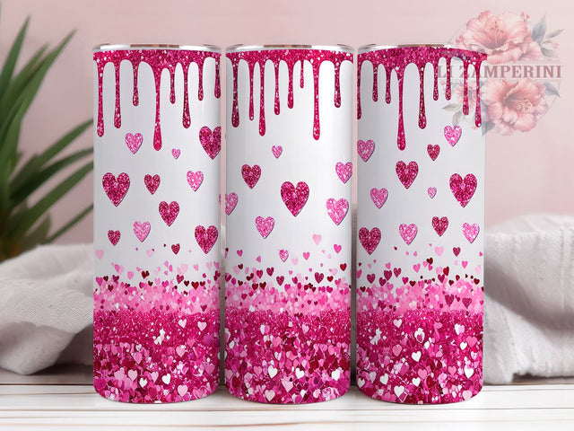 Pink Glitter Valentine Hearts 20oz Tumbler, Valentine Hearts Design, 20oz Sublimation, Love Drinkware, Romantic Gift, Cute Valentine's Tumbler, Unique Heart Pattern Sublimation Li Zamperini 
