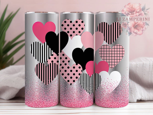 Pink Glitter Valentine Tumbler, Pink Sparkle, Romantic Theme, Glitter Design, Love Pattern, 20Oz Tumbler, Sublimation Wrap Sublimation Li Zamperini 