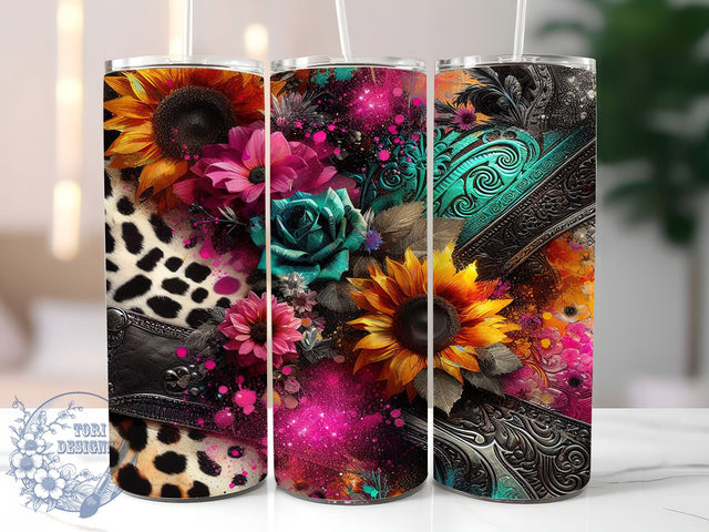 Pink Glitter Western Cowhide Tumbler, Pink Glitter Wrap, Leopard Print Cup, Glam Sublimation Design, Valentine Gift Tumbler, Sweet Cowhide Leopard Wrap, Adorable Western Cup Sublimation ToriDesigns 