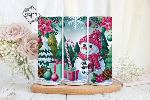 Pink Glitter Winter Snowman PNG Design Sublimation sassyprint 