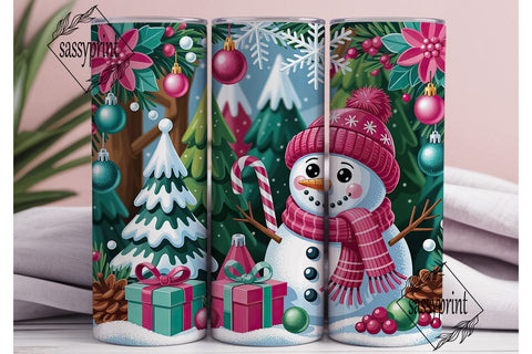 Pink Glitter Winter Snowman PNG Design Sublimation sassyprint 