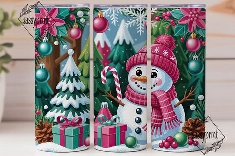 Pink Glitter Winter Snowman PNG Design Sublimation sassyprint 