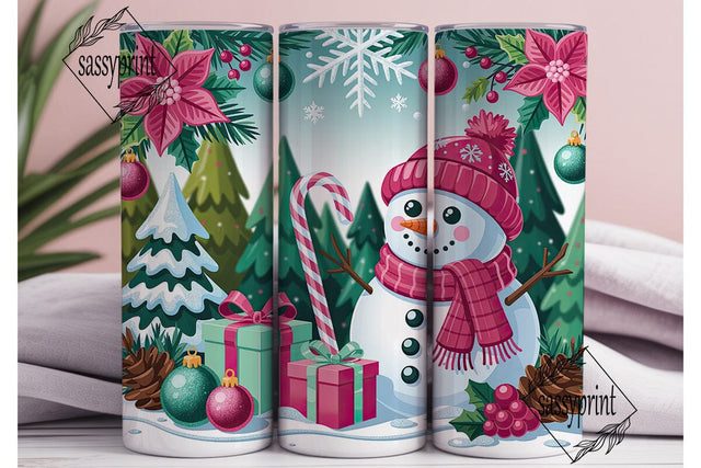 Pink Glitter Winter Snowman PNG Design Sublimation sassyprint 