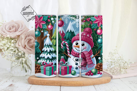 Pink Glitter Winter Snowman PNG Design Sublimation sassyprint 