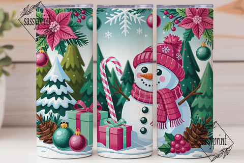 Pink Glitter Winter Snowman PNG Design Sublimation sassyprint 