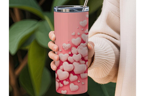 Pink Glossy Hearts 20oz Tumbler Wrap Sublimation DesignSVG 