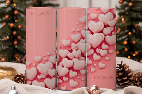 Pink Glossy Hearts 20oz Tumbler Wrap Sublimation DesignSVG 