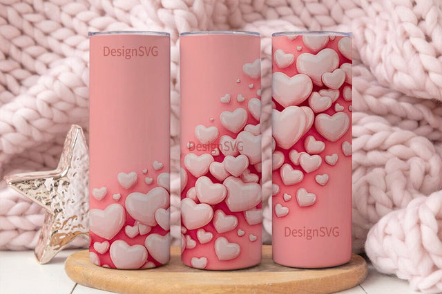 Pink Glossy Hearts 20oz Tumbler Wrap Sublimation DesignSVG 