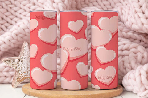 Pink Glossy Hearts 20oz Tumbler Wrap Sublimation DesignSVG 