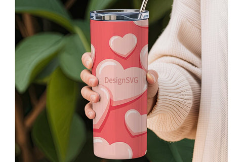 Pink Glossy Hearts 20oz Tumbler Wrap Sublimation DesignSVG 