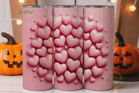 Pink Glossy Hearts 20oz Tumbler Wrap Sublimation PixelChick 