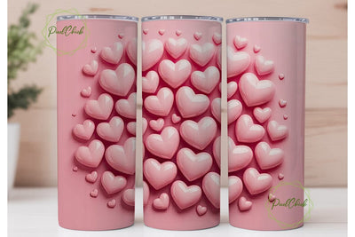 Pink Glossy Hearts 20oz Tumbler Wrap Sublimation PixelChick 