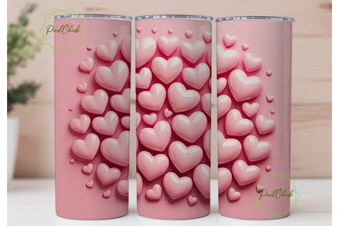 Pink Glossy Hearts 20oz Tumbler Wrap Sublimation PixelChick 