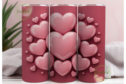 Pink Glossy Hearts 20oz Tumbler Wrap Sublimation PixelChick 