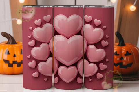 Pink Glossy Hearts 20oz Tumbler Wrap Sublimation PixelChick 